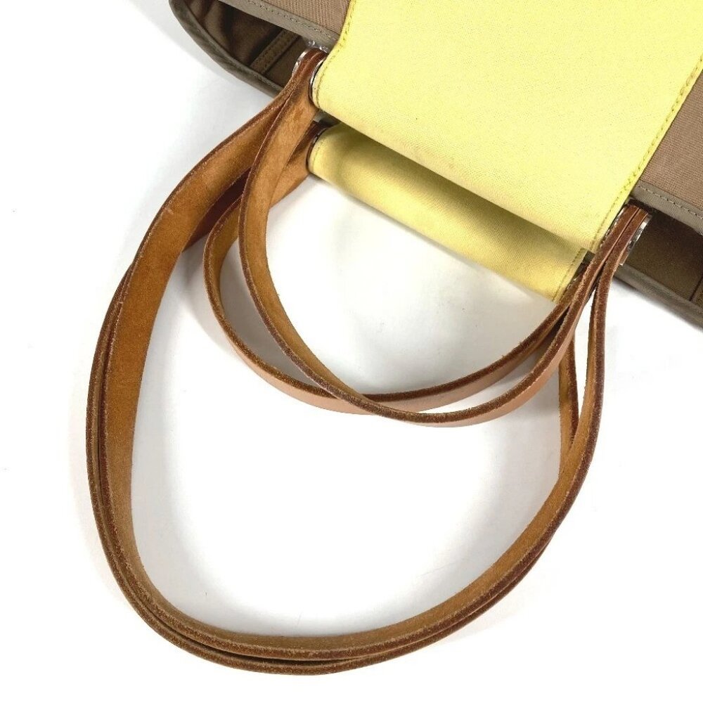 HERMES Bicolor Kabak Elan PM Shoulder Bag Tote Bag Leather/Canvas Beige/yellow - Picture 8 of 16